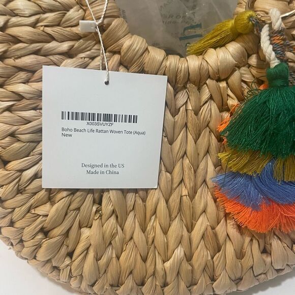 NEW Women’s boho beach life rattan woven tote handbag - Picture 3 of 7